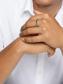 Sculpted Cable Band Ring In 18k White Gold, 5mm