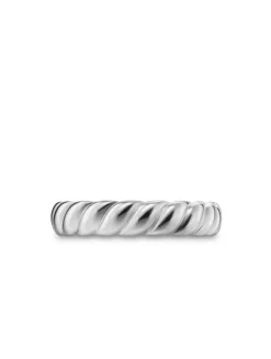 Sculpted Cable Band Ring In 18k White Gold, 5mm