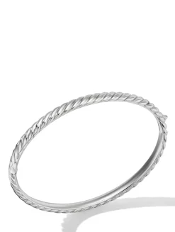 Sculpted Cable Bangle Bracelet In 18k White Gold, 4.6mm