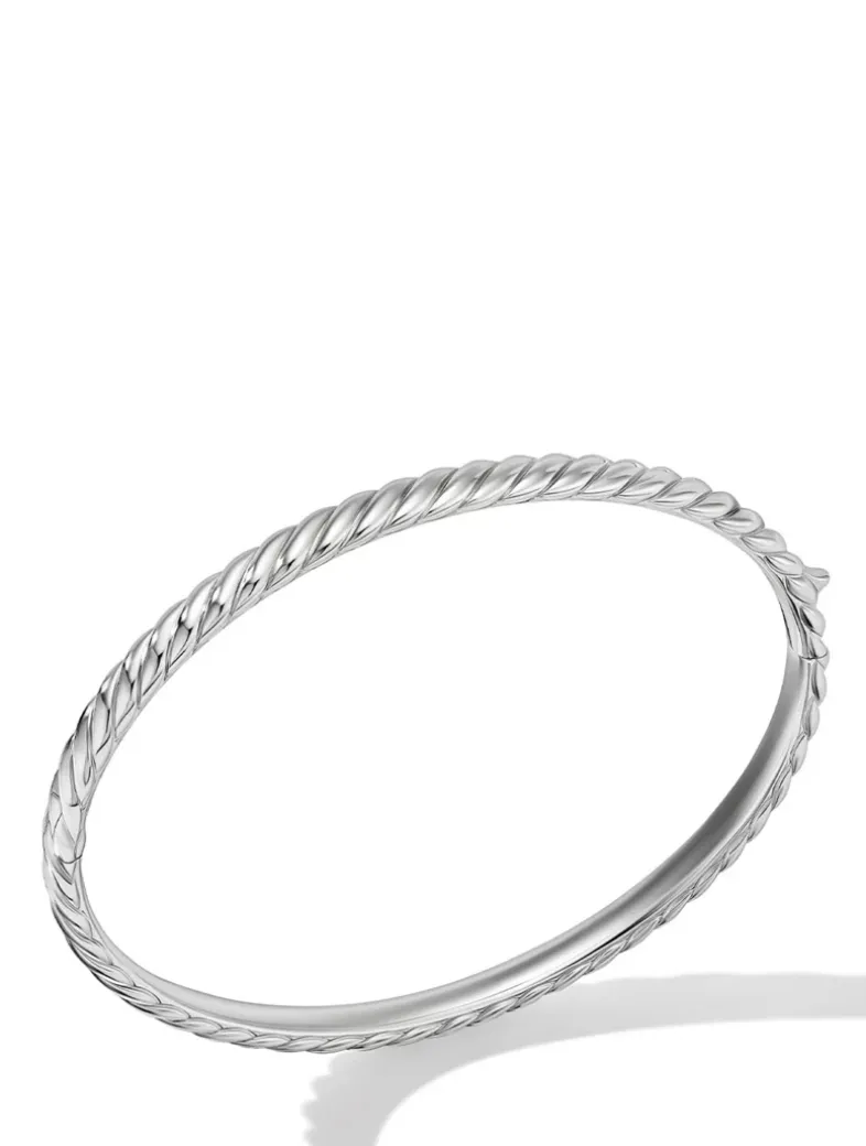 Sculpted Cable Bangle Bracelet In 18k White Gold, 4.6mm