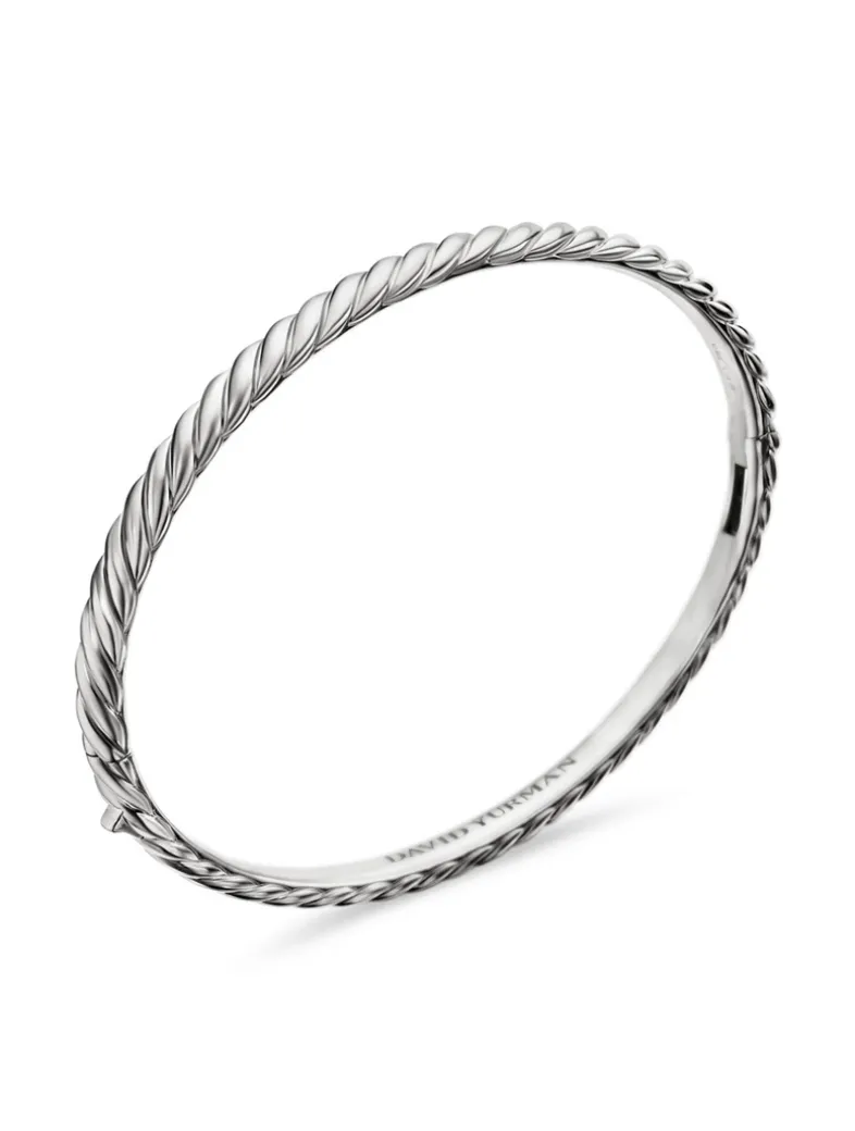 Sculpted Cable Bangle Bracelet In 18k White Gold, 4.6mm