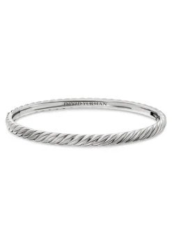 Sculpted Cable Bangle Bracelet In 18k White Gold, 4.6mm
