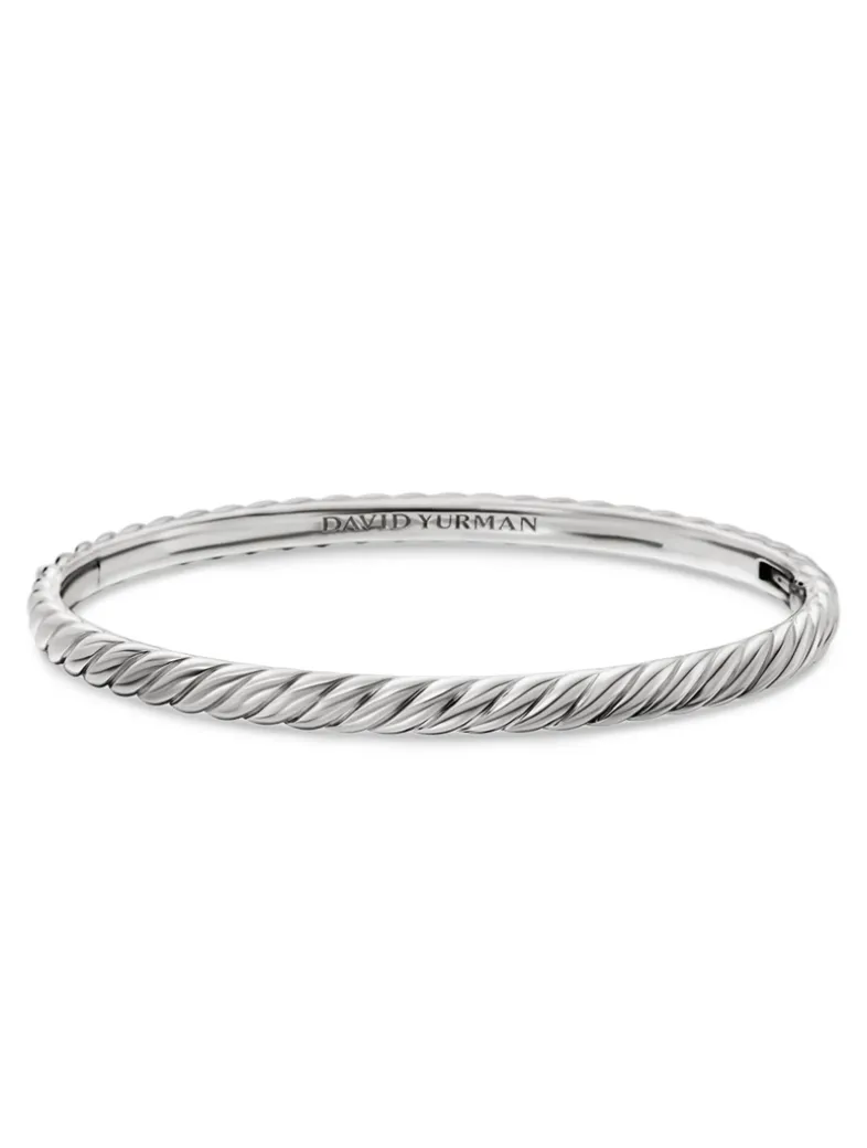 Sculpted Cable Bangle Bracelet In 18k White Gold, 4.6mm