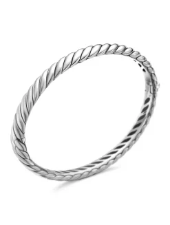 Sculpted Cable Bangle Bracelet In Sterling Silver, 7mm