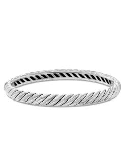 Sculpted Cable Bangle Bracelet In Sterling Silver, 7mm