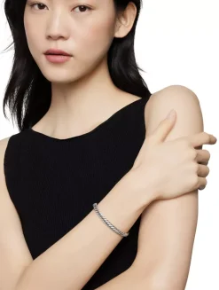 Sculpted Cable Bangle Bracelet In Sterling Silver, 7mm