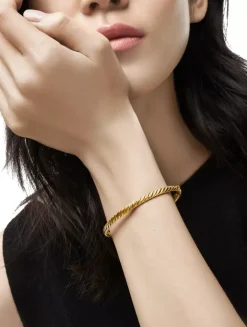 Sculpted Cable Bangle Bracelet In 18k Yellow Gold, 4.6mm