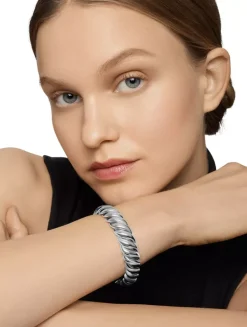 Sculpted Cable Bracelet In Sterling Silver, 14mm