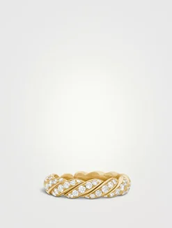 Sculpted Cable Flex Band Ring In 18k Yellow Gold With Diamonds, 5mm