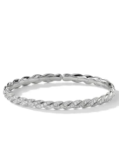 Sculpted Cable Flex Bracelet In 18k White Gold With Diamonds, 5mm