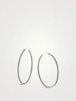 Sculpted Cable Hoop Earrings In Sterling Silver