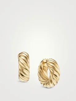 Sculpted Cable Hoop Earrings In 18k Yellow Gold