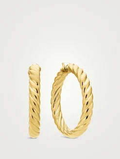 Sculpted Cable Hoop Earrings In 18k Yellow Gold, 38mm