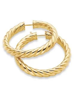 Sculpted Cable Hoop Earrings In 18k Yellow Gold, 38mm