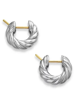 Sculpted Cable Hoop Earrings In Sterling Silver, 14.4mm