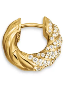 Sculpted Cable Hoop Earrings In 18k Yellow Gold With Diamonds, 14.4mm