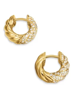 Sculpted Cable Hoop Earrings In 18k Yellow Gold With Diamonds, 14.4mm