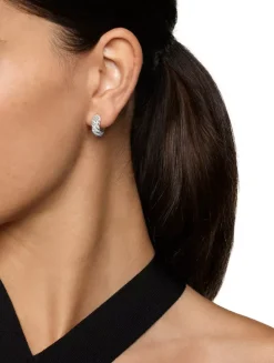 Sculpted Cable Hoop Earrings In Sterling Silver With Diamonds, 14.4mm