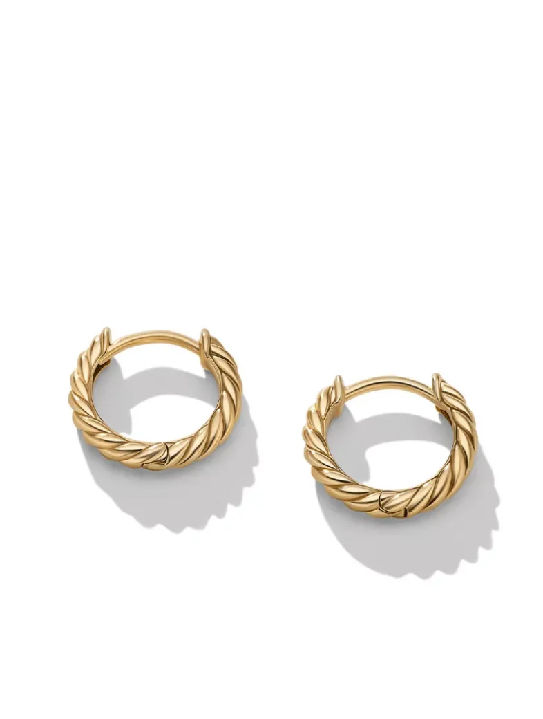 Sculpted Cable Huggie Hoop Earrings In 18k Yellow Gold, 10.7mm
