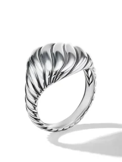 Sculpted Cable Pinky Ring In Sterling Silver