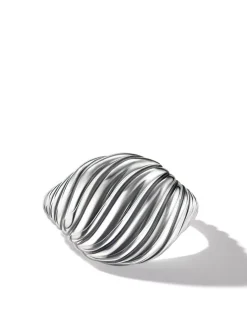 Sculpted Cable Pinky Ring In Sterling Silver