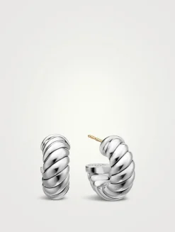 Sculpted Cable Shrimp Earrings In Sterling Silver, 20.5mm