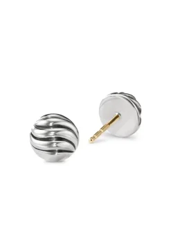 Sculpted Cable Stud Earrings In Sterling Silver, 8mm