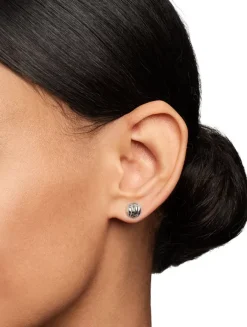 Sculpted Cable Stud Earrings In Sterling Silver, 8mm