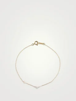 Sea Of Beauty 14K Gold Bracelet With Heart Diamond And Pearl