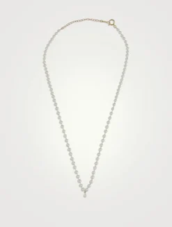 Sea Of Beauty 14K Gold Diamond Pear And Floating Pearl Necklace