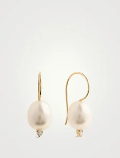 Sea Of Beauty 14K Gold Drop Earrings With Pearl And Diamond