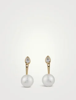 Sea Of Beauty 14K Gold Pearl And Diamond Ear Jacket Earrings