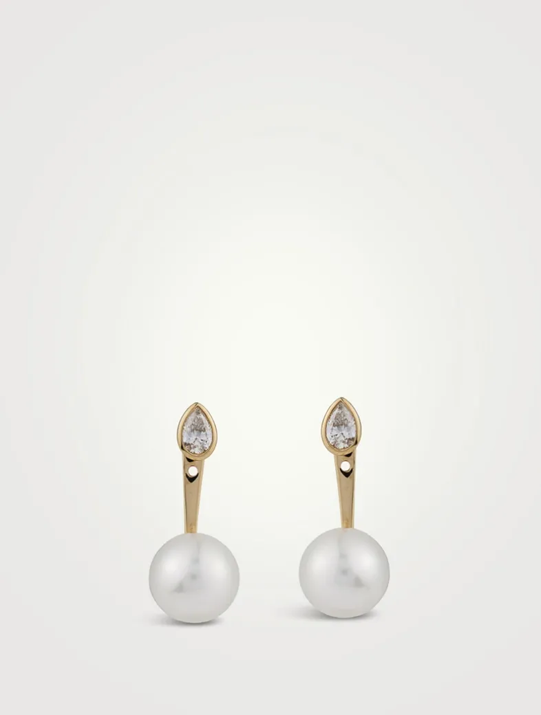 Sea Of Beauty 14K Gold Pearl And Diamond Ear Jacket Earrings