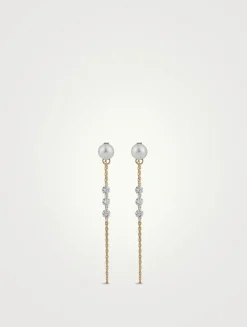 Sea Of Beauty 14K Gold Pierced Diamond And Pearl Chain Earrings