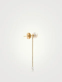 Sea Of Beauty 14K Gold Pierced Diamond And Pearl Chain Earrings