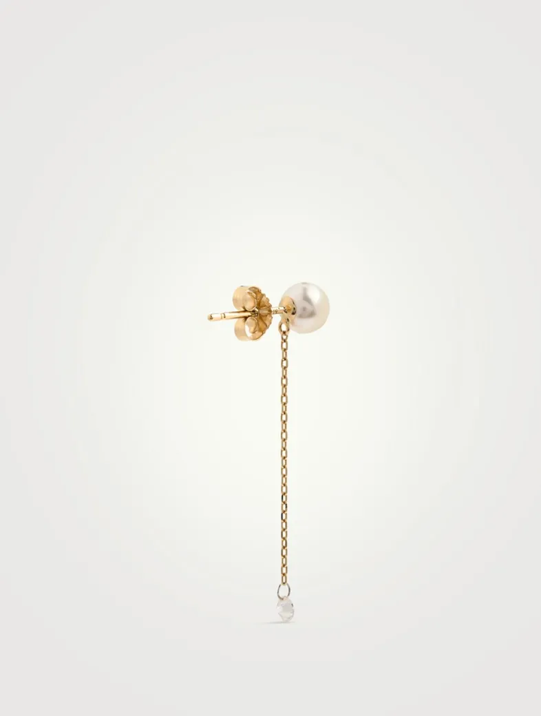 Sea Of Beauty 14K Gold Pierced Diamond And Pearl Chain Earrings