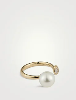 Sea Of Beauty Pearl And Diamond Open Ring