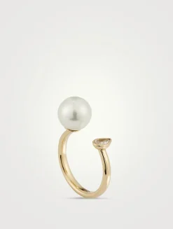 Sea Of Beauty Pearl And Diamond Open Ring