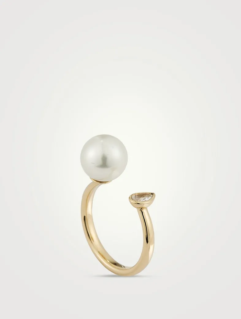 Sea Of Beauty Pearl And Diamond Open Ring