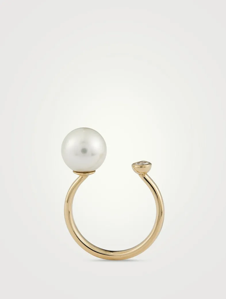 Sea Of Beauty Pearl And Diamond Open Ring