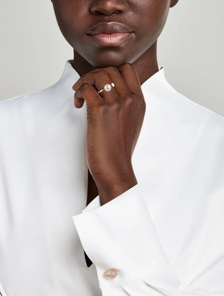 Sea Of Beauty Pearl And Diamond Open Ring