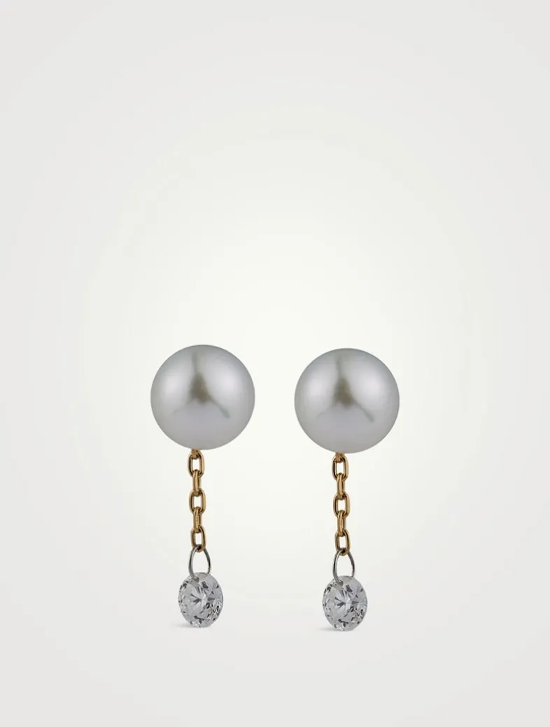 Sea Of Beauty Pearl Chain Stud Earrings With Diamonds