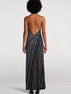 Sequin-Embellished Halter Gown