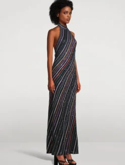 Sequin-Embellished Halter Gown