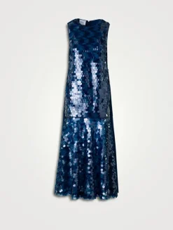 Sequin-Front Sleeveless Midi Dress