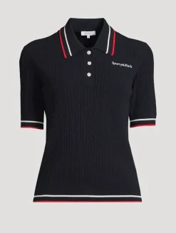 Serif Logo Cable-Knit Polo Shirt