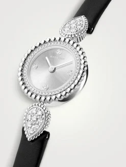 Serpent Bohème Leather Strap Watch With Diamonds