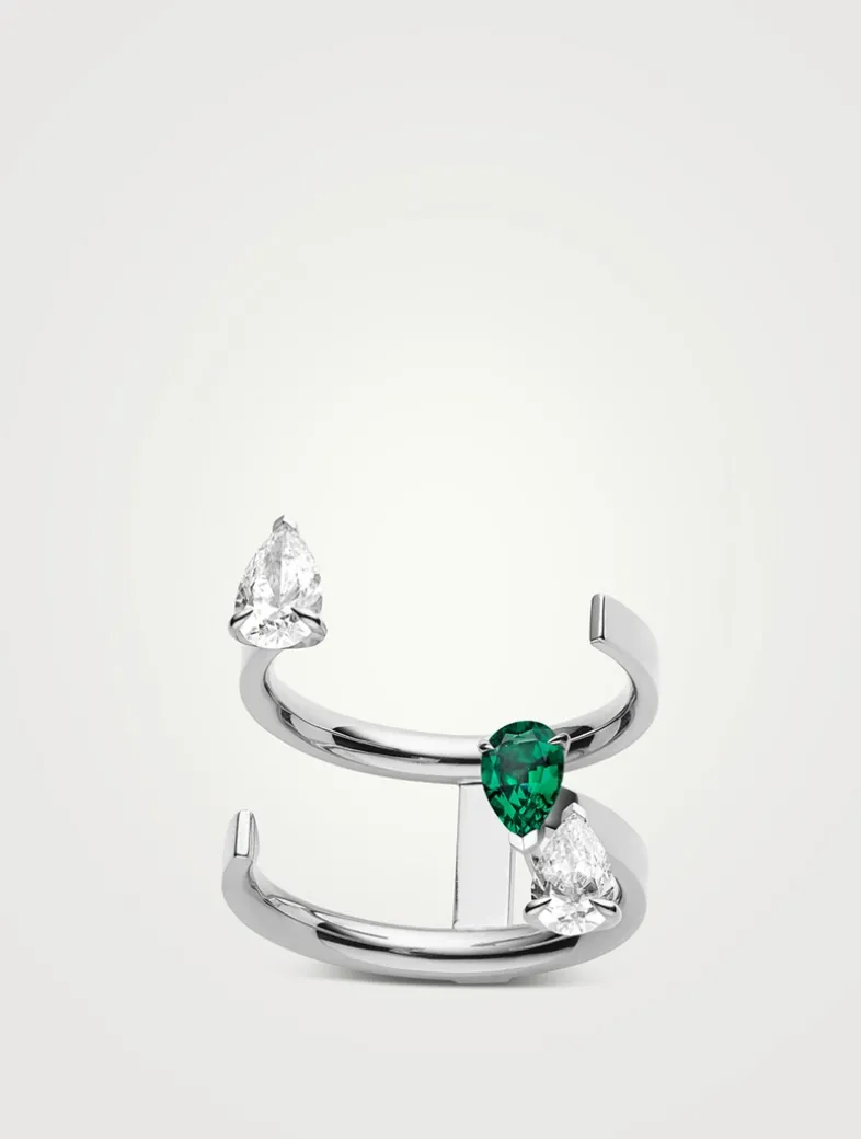 Serti Sur Vide White Gold Ring With Emerald And Diamonds