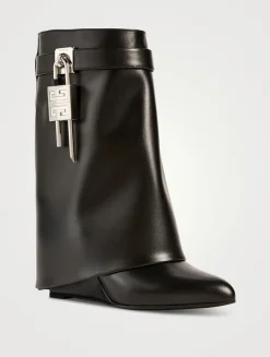 Shark Lock Leather Ankle Boots