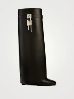 Shark Lock Leather Knee-High Boots